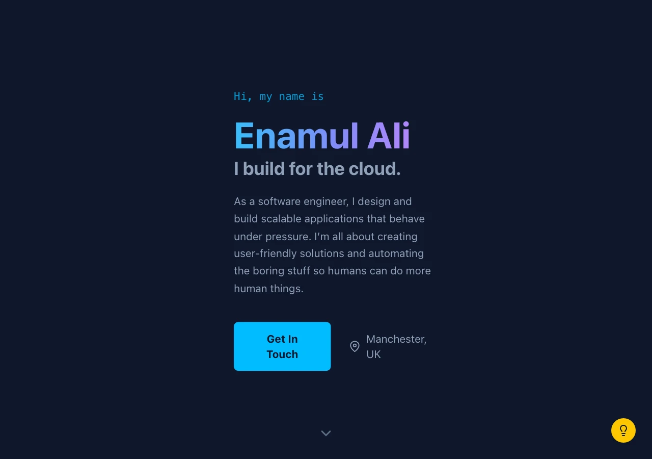 The previous version of this site, with a gradient name on a dark navy background